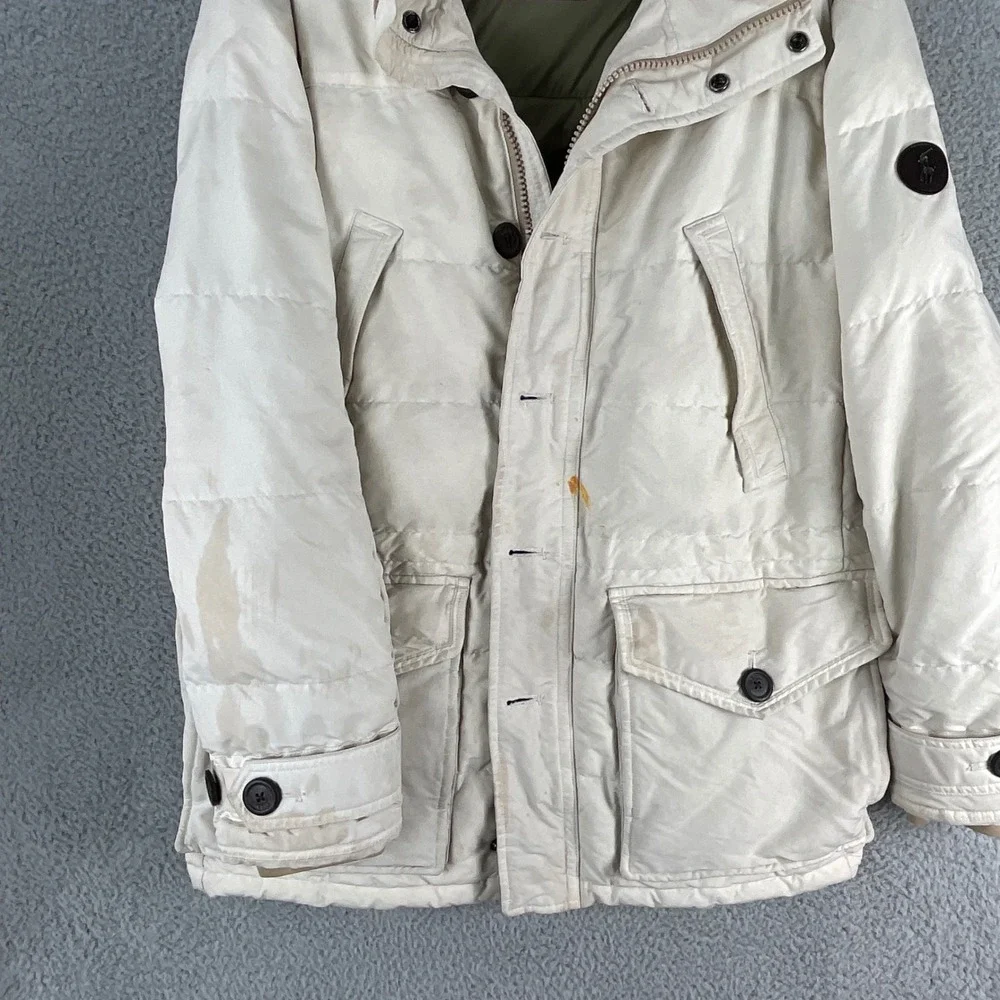 Polo Ralph Lauren Puffer Parka Mens XL‎ White Fair Stained Down Winter Jacket